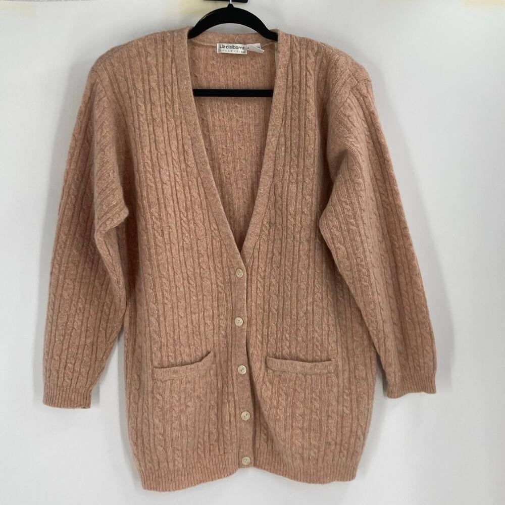 Vintage Liz Claiborne Lambswool Angora Cardigan Sweater Granny Old Money Large - Picture 2 of 10